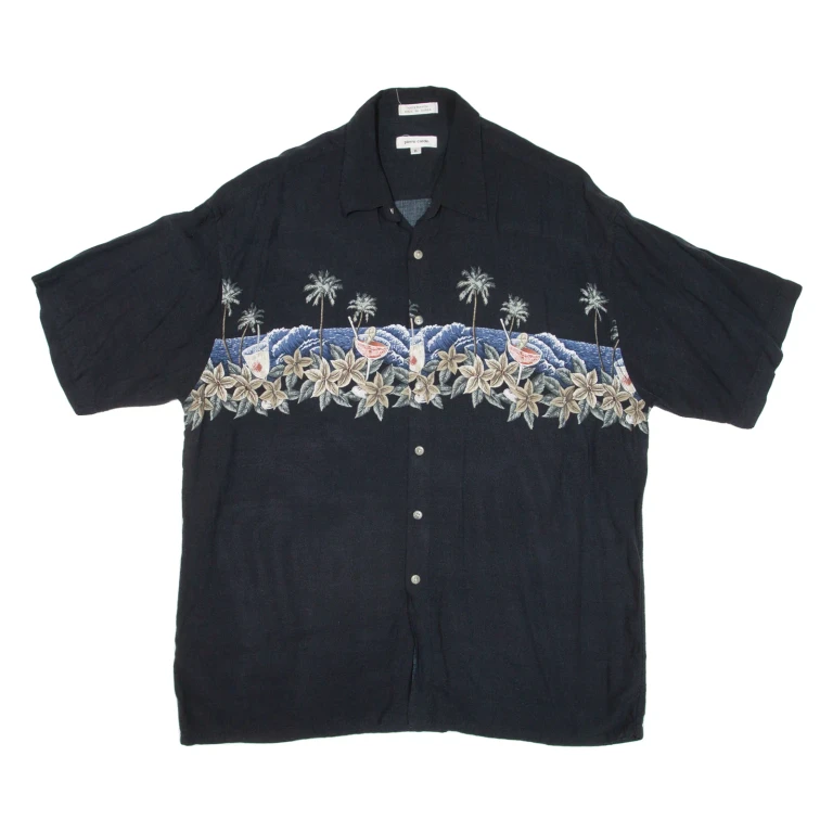 PIERRE CARDIN Mens Hawaiian Shirt Black Floral XL