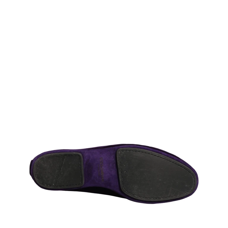 Dolce & Gabbana Violet Velvet Slip On Men Flats Loafers Shoes Leather - Men