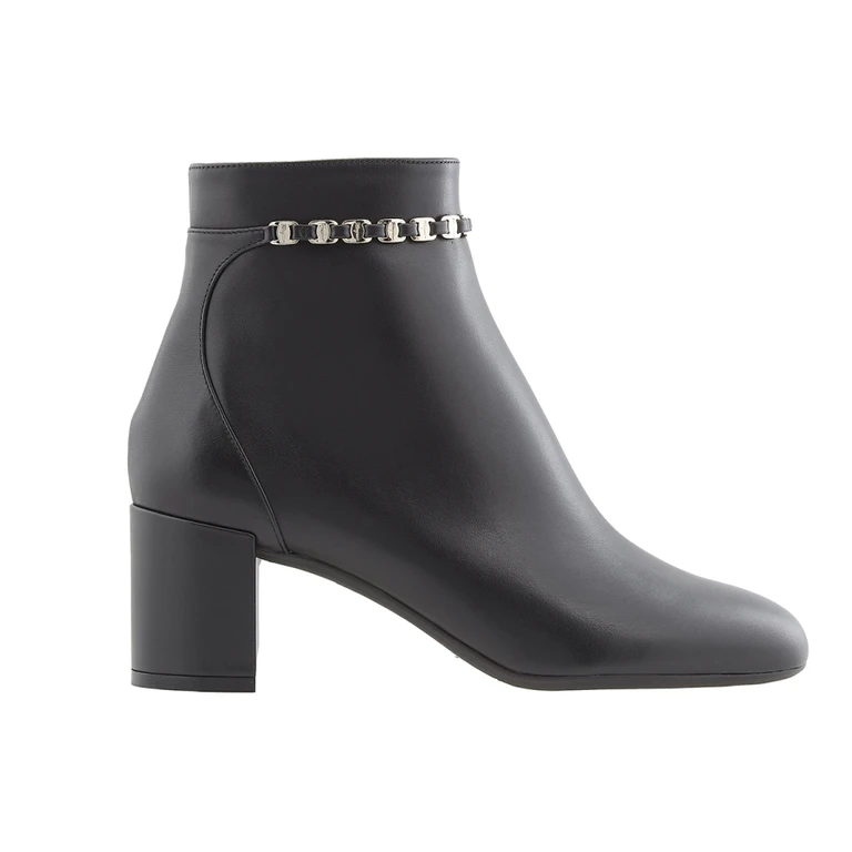 Salvatore Ferragamo Ladies Black Vara Chain Ankle Boots