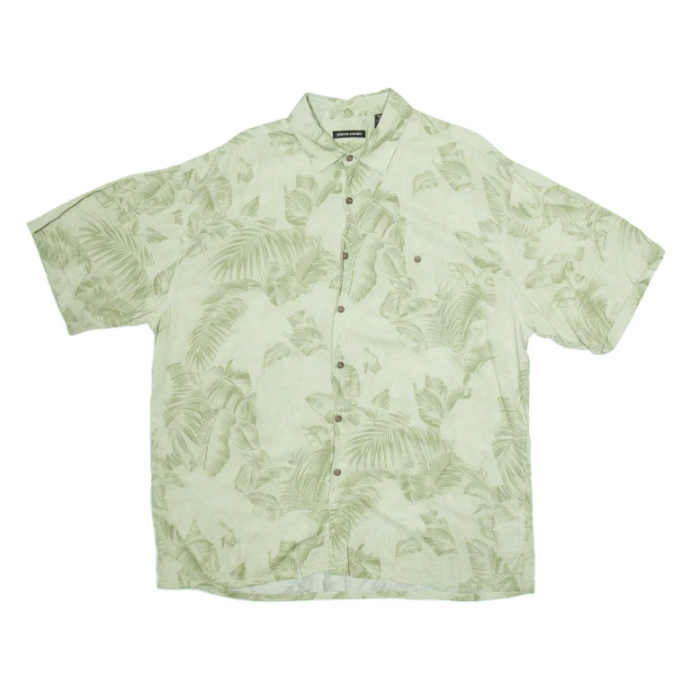 PIERRE CARDIN Mens Hawaiian Shirt Green Floral XL