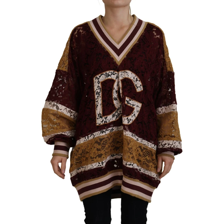 Dolce & Gabbana Multicolor Lace V-Neck Pullover Sweater Viscose Nylon Clothing - Women