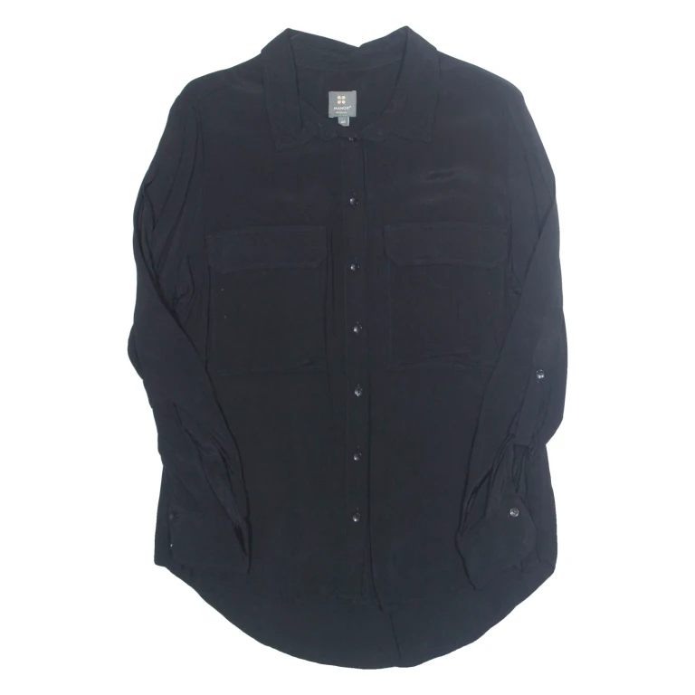 MANOR Womens Blouse Black Collared Long Sleeve Viscose L