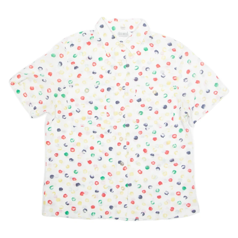 DELMOD Womens Printed Shirt White Collared Spotted M
