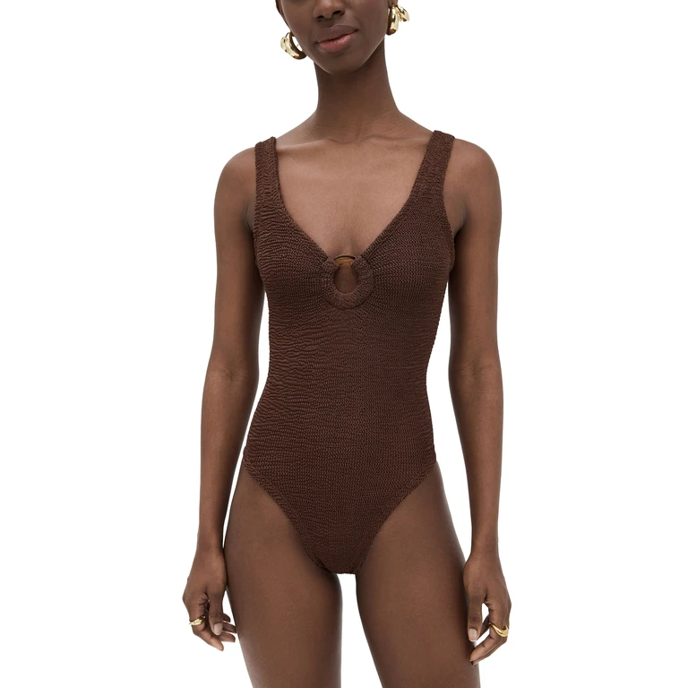 Hunza G Celine One Piece Swimsuit Metallic Chocolate One Size