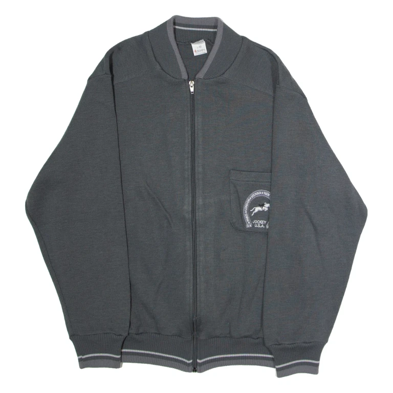 JOCKEY INTERNATIONAL Mens Bomber Jacket Grey Knit 90s L