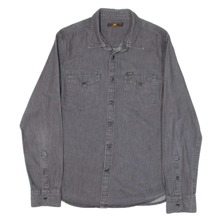 LEE Mens Plain Shirt Black Long Sleeve S