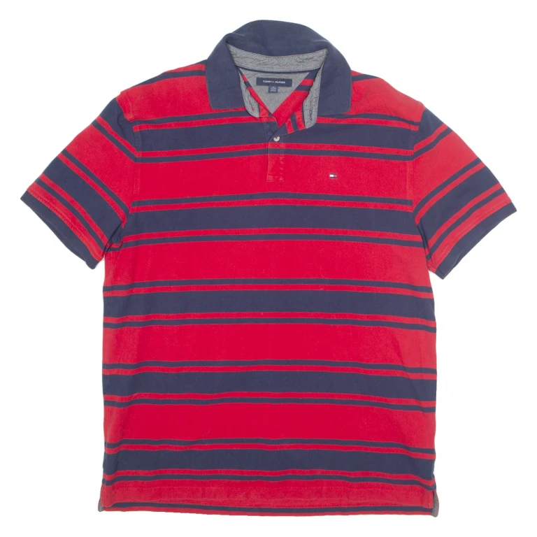 TOMMY HILFIGER Mens Polo Shirt Red Striped XL