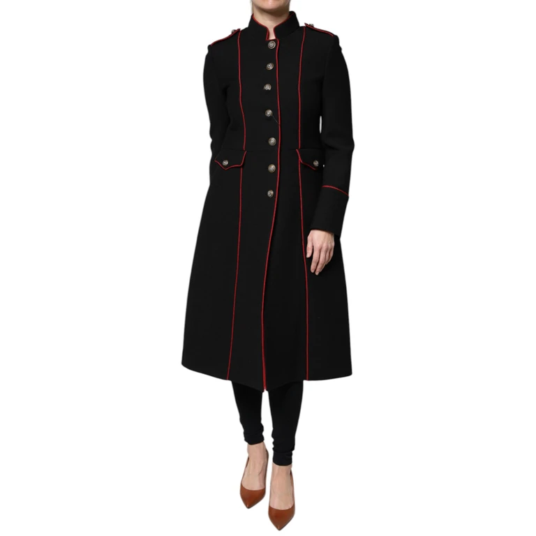 Dolce & Gabbana Black Single Breasted Trench Coat Jacket And Red Virgin Wool Nylon Clothing - Women