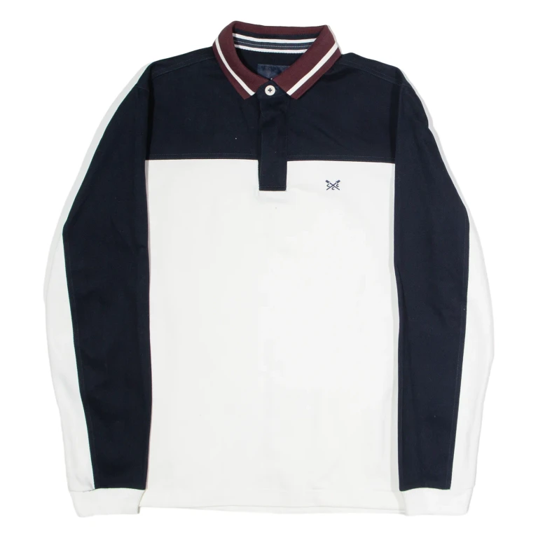CREW CLOTHING Rugby Mens Polo Shirt White Colourblock Long Sleeve S