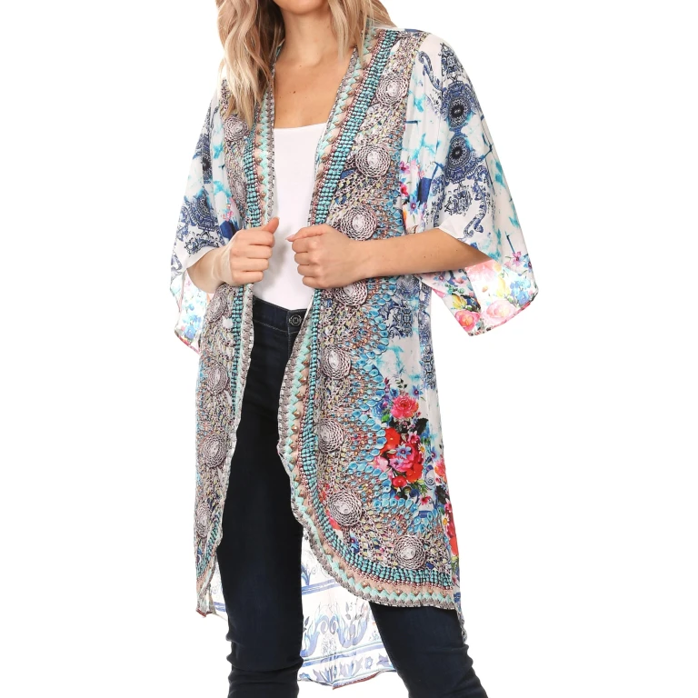 Sakkas Denora Women's Casual Draped Kimono Short Sleeve Boho Open Front Cardigan