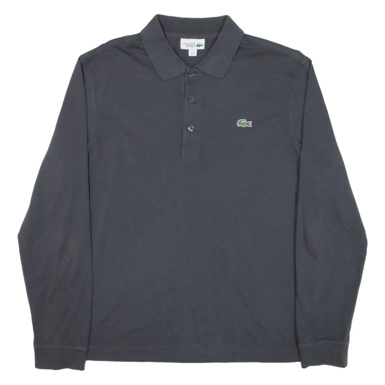 LACOSTE Mens Polo Shirt Grey Long Sleeve M