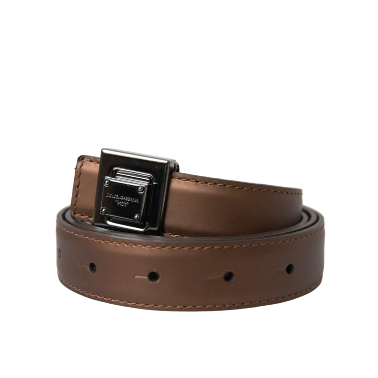 Dolce & Gabbana Bronze Leather Square Metal Buckle Belt - Women