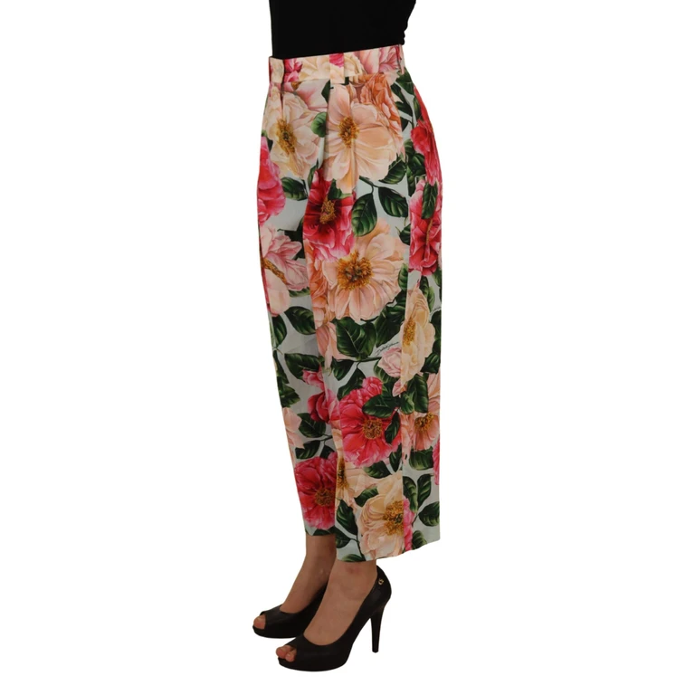 Dolce & Gabbana Multicolor Flora Printed High Waist Cropped Trouser Pants Silk - Women