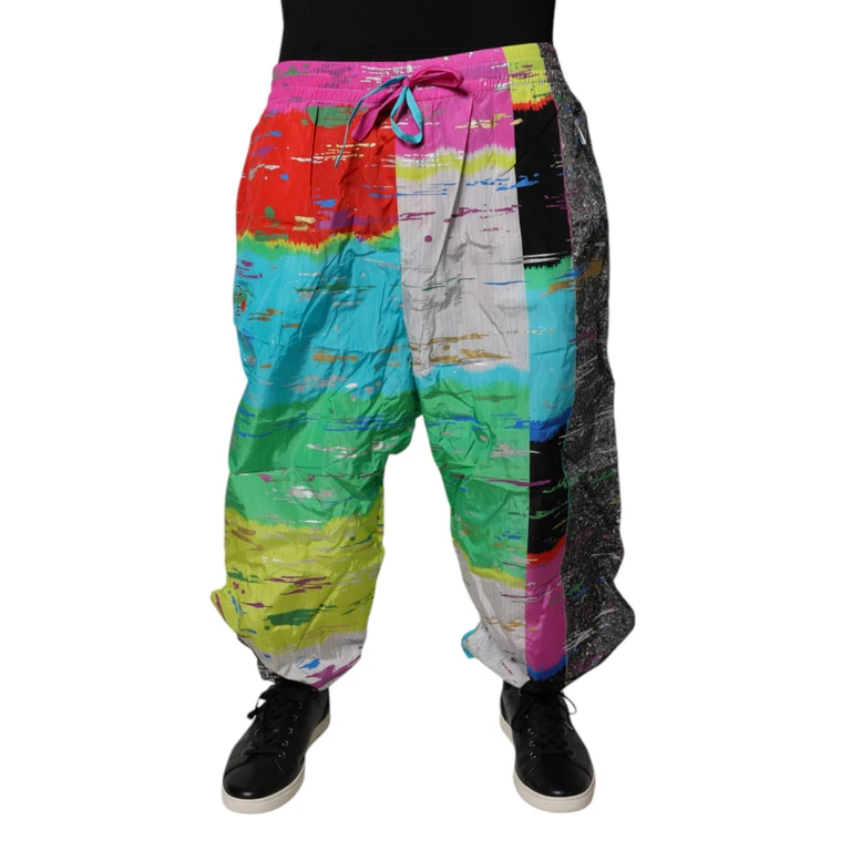 Multicolor Patchwork Mid Waist Sweatpants Pants Nylon - Men