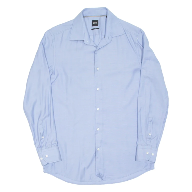BOSS Slim Fit Mens Plain Shirt Blue Long Sleeve M