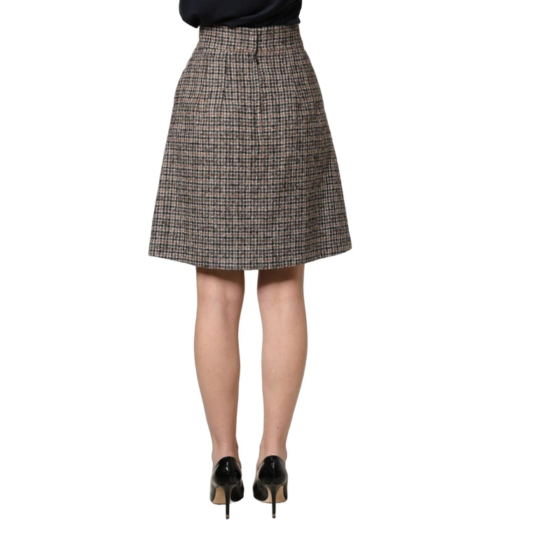 Dolce & Gabbana Brown Tweed Kick Pleat High Waist Mini Skirt Alpaca Wool Nylon - Women
