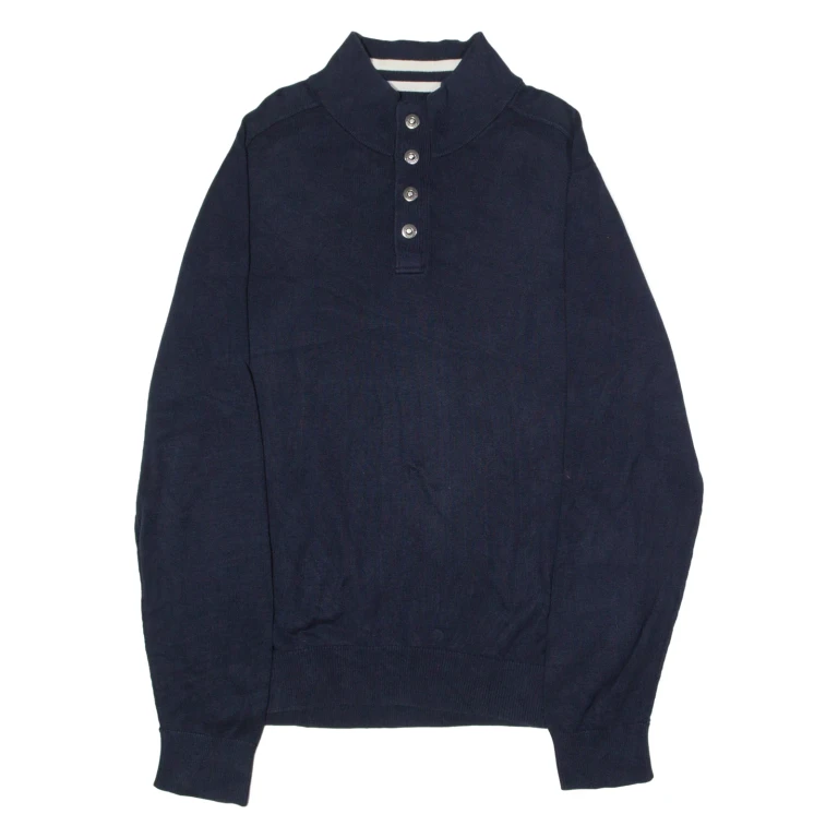 TOMMY HILFIGER Mens Jumper Blue Button Neck Tight Knit 2XL