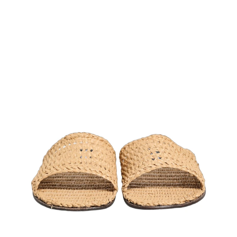 Dolce & Gabbana Beige Straw Raffia Slides Sandals Flats Shoes - Men