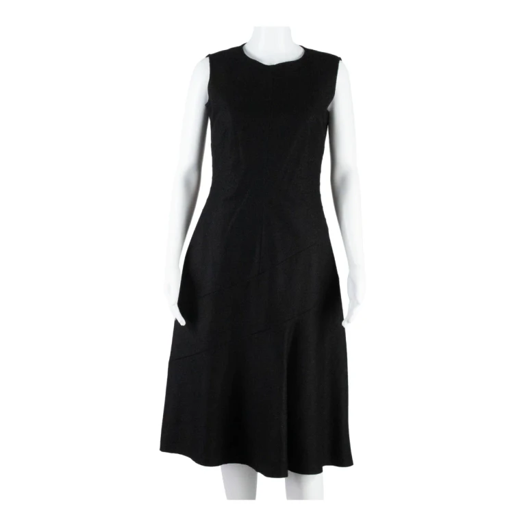 HOBBS Womens A-Line Dress Black Wool Sleeveless Midi UK 10