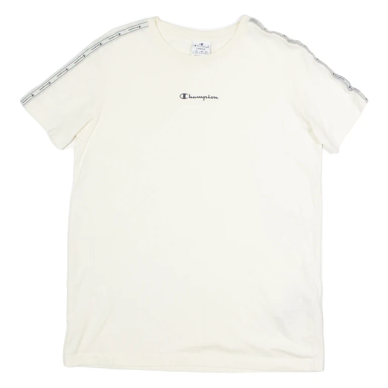 CHAMPION Womens T-Shirt Cream Crew Neck L