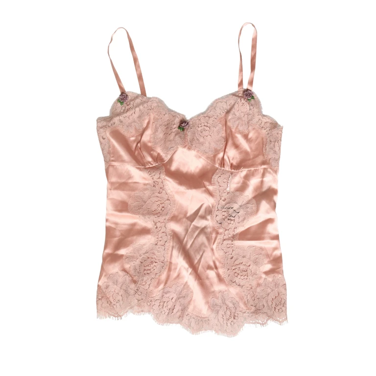 Dolce & Gabbana Pink Lace Silk Satin Tank Lingerie Sleepwear Cotton Elastane Nylon Clothing - Women