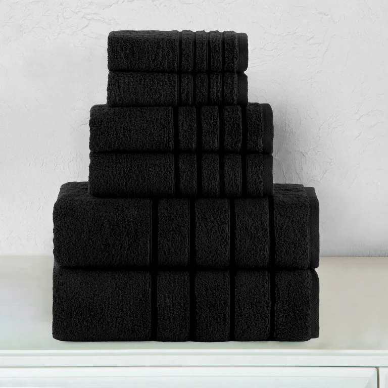 6-Piece Turkish Cotton 4 Lines Stripe Towel Set, 2 Washcloths, 2 Hand Towels and 2 Bath Towels