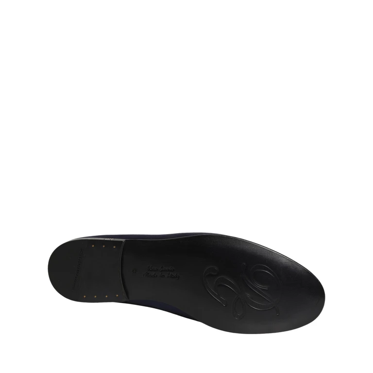Dolce & Gabbana Blue Satin Logo Slip On Flats Loafers Shoes Leather - Men
