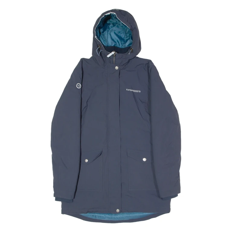 KANGAROOS Womens Parka Coat Blue Hooded UK 14