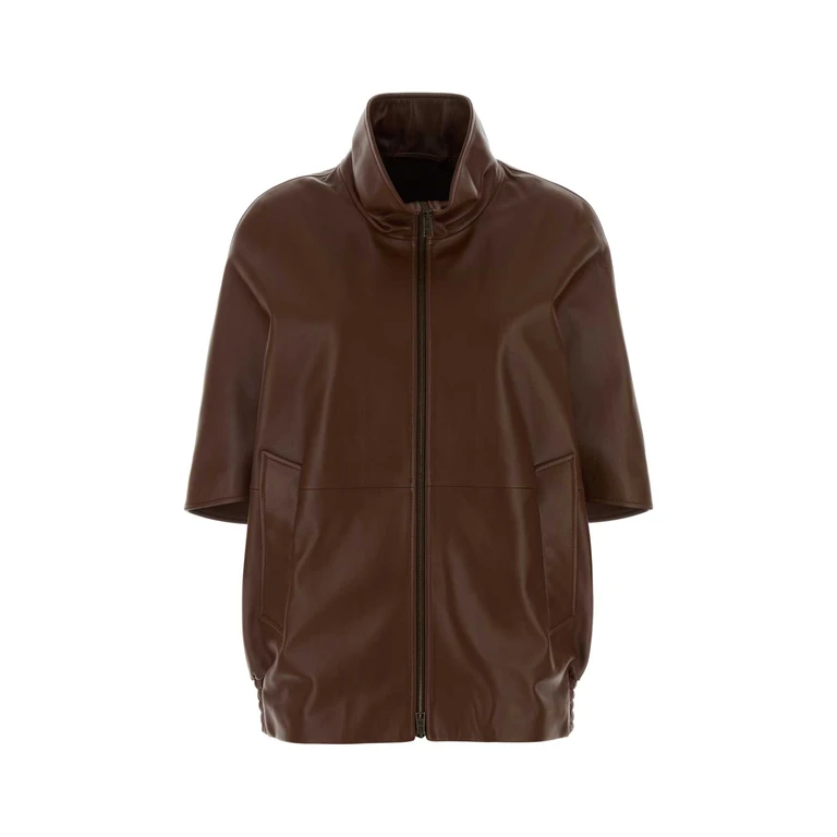 Brown Leather Jacket Castor Giacche E Gilet - Women