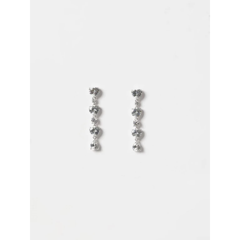 Heart-Shaped Brass Drop Earrings with Crystals (PF26616ESLSILVER)