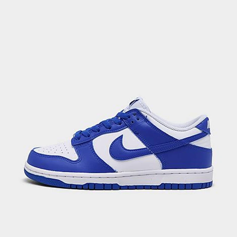 Nike Big Kids Dunk Low Casual Shoes in White/Hyper Royal/Hyper Royal Size: 3.5