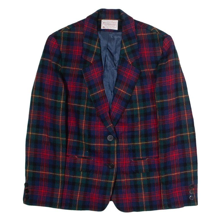PENDLETON Womens Blazer Jacket Green Wool 90s Plaid UK 10