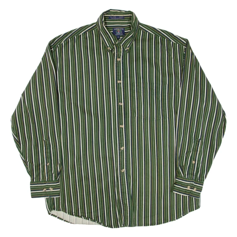 SALMON RIVER Mens Shirt Green Striped Long Sleeve L