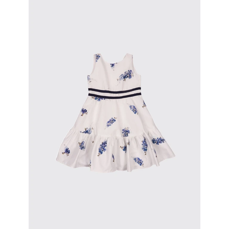 Girl's Floral Print Cotton Denim Off-the-Shoulder Occasion Dress (71G90876130156)