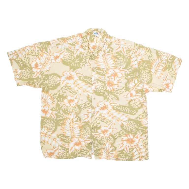 THIRD COAST Mens Hawaiian Shirt Beige Floral L