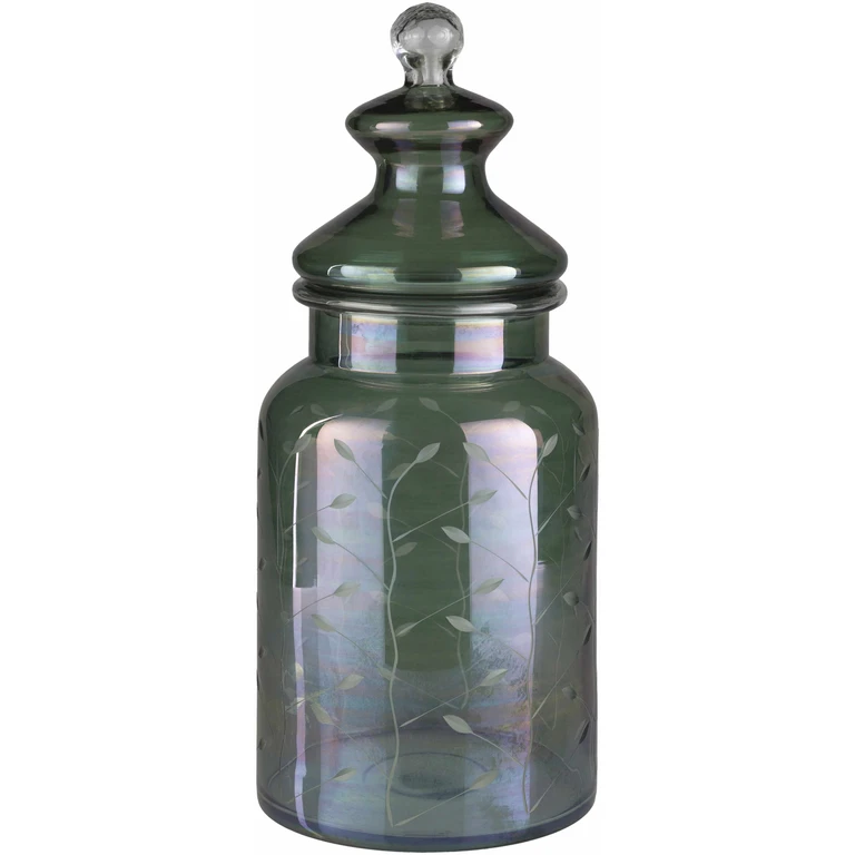 Stewartville Green Etched Glass Jar - Clearance