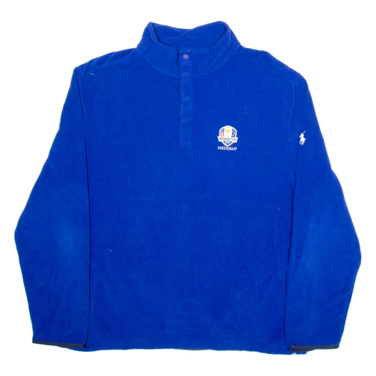 POLO RALPH LAUREN Ryder Cup Mens Fleece Blue Button Neck Tight Knit 2XL