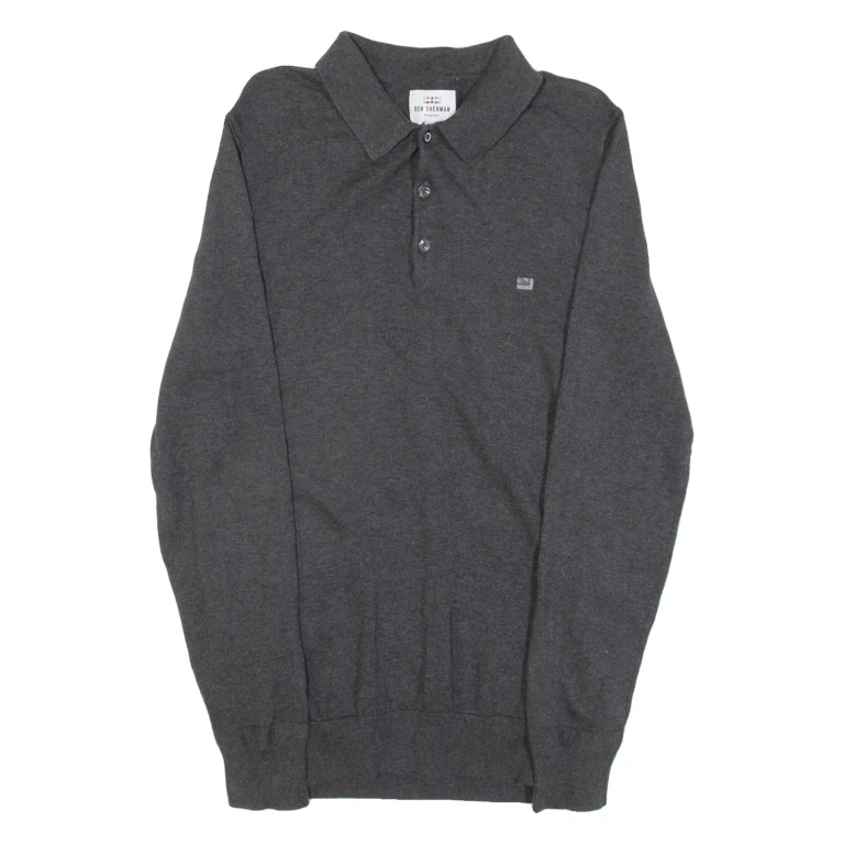 BEN SHERMAN Mens Polo Shirt Grey Long Sleeve XS
