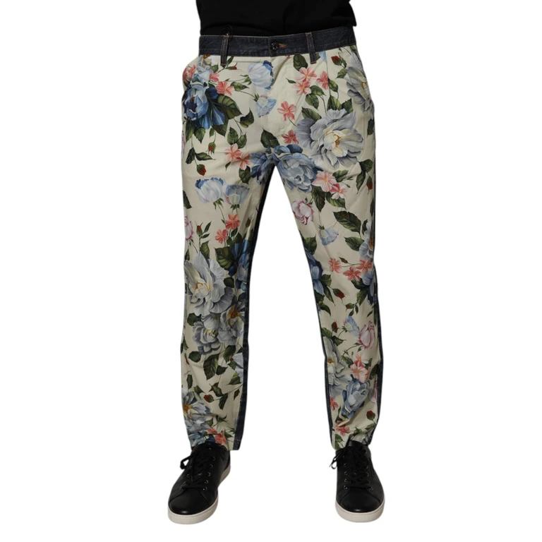 Dolce & Gabbana Beige Blue Floral Cotton Men Denim Jeans Clothing - Men