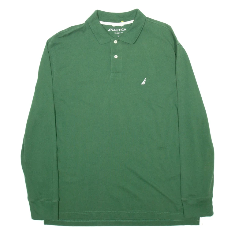 NAUTICA Mens Polo Shirt Green Long Sleeve L