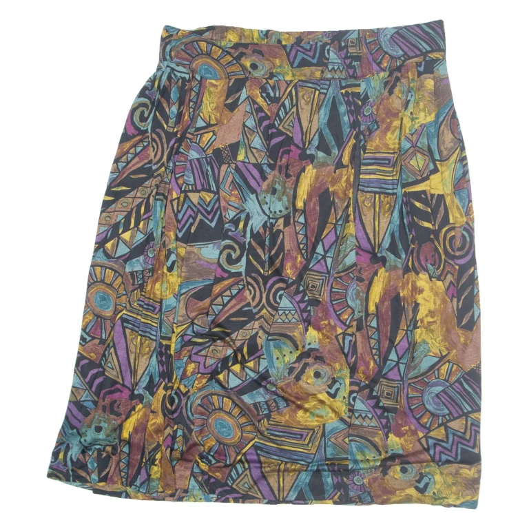 Womens Peasant Skirt Black Midi Viscose Crazy Pattern L