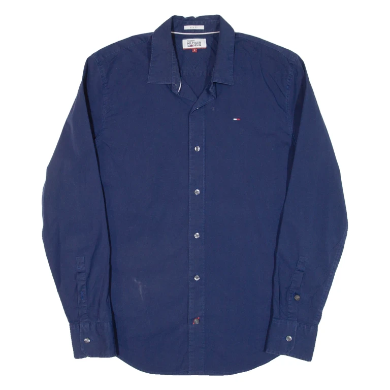TOMMY HILFIGER Slim Fit Mens Plain Shirt Blue Long Sleeve L