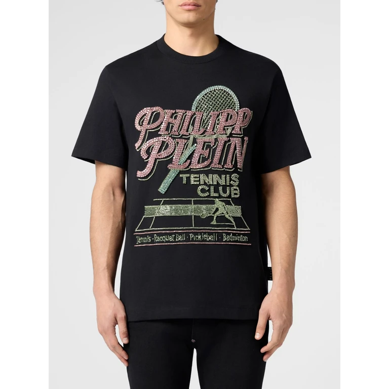 Tennis Club Cotton T-shirt with Rhinestone Embroidered Logo (PAFCMTK9025PJY002N02)
