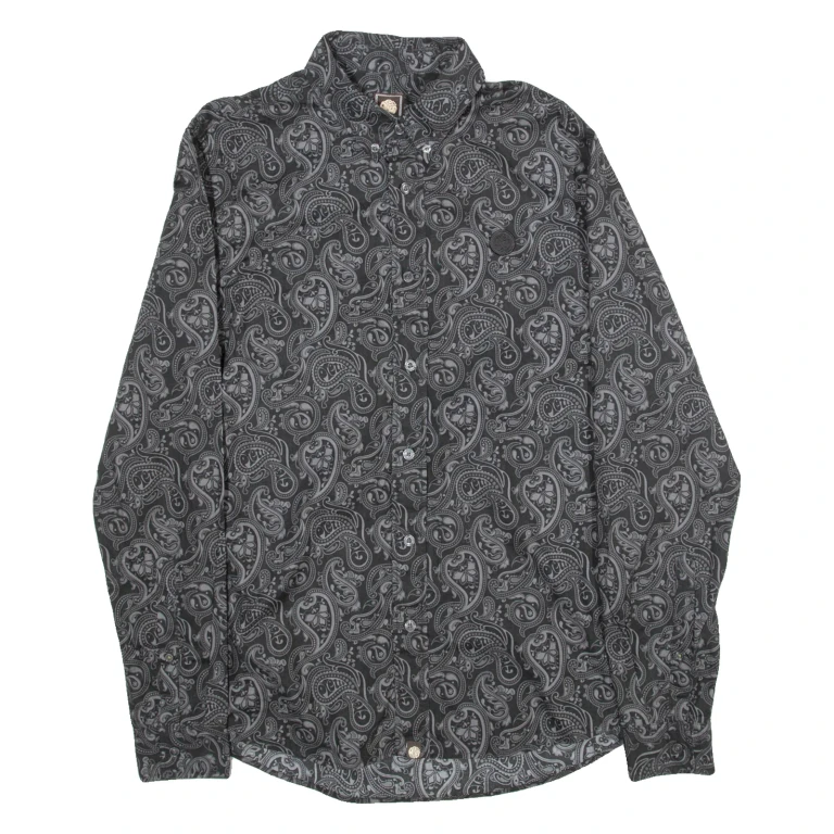 PRETTY GREEN Slim Fit Mens Shirt Grey Crazy Pattern Long Sleeve S
