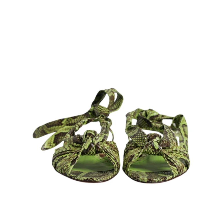 Dolce & Gabbana Green Animal Print Ankle Wrap Sandals Shoes Molurus Python - Women
