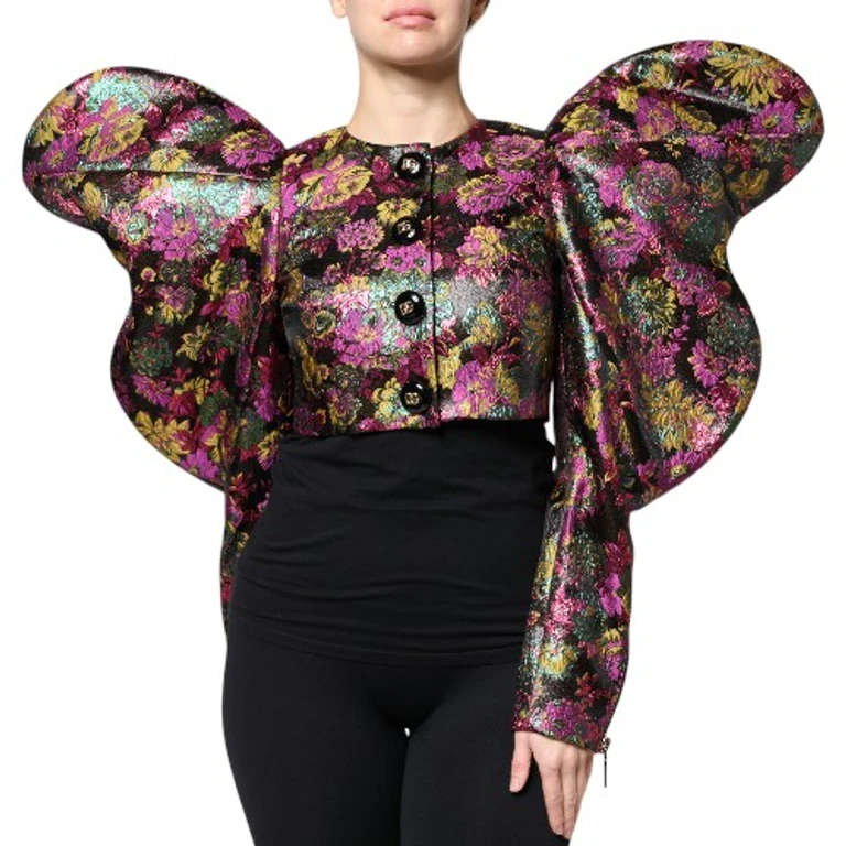 Multicolor Floral Jacquard Cropped Jacket Clothing - Women