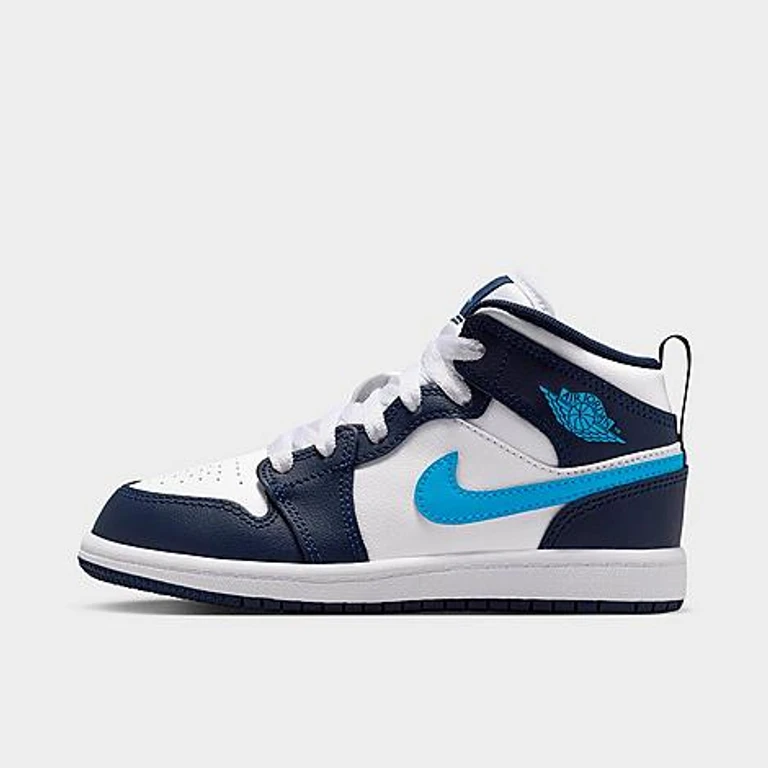 Jordan Little Kids Air Retro 1 Mid Casual Shoes in Obsidian/White/Dark Powder Blue Size: 1.0