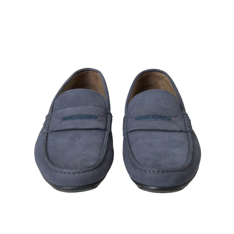 Dolce & Gabbana Blue Calf Leather Slip On Moccasin Shoes Calfskin - Men