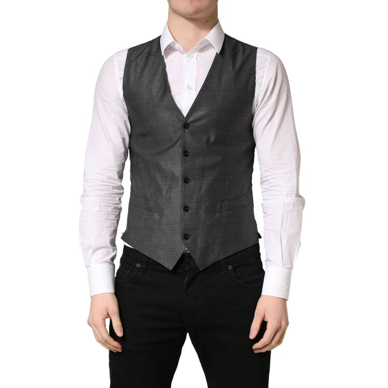 Dolce & Gabbana Dark Gray Wool Dress Formal Waistcoat Vest Virgin Silk - Men