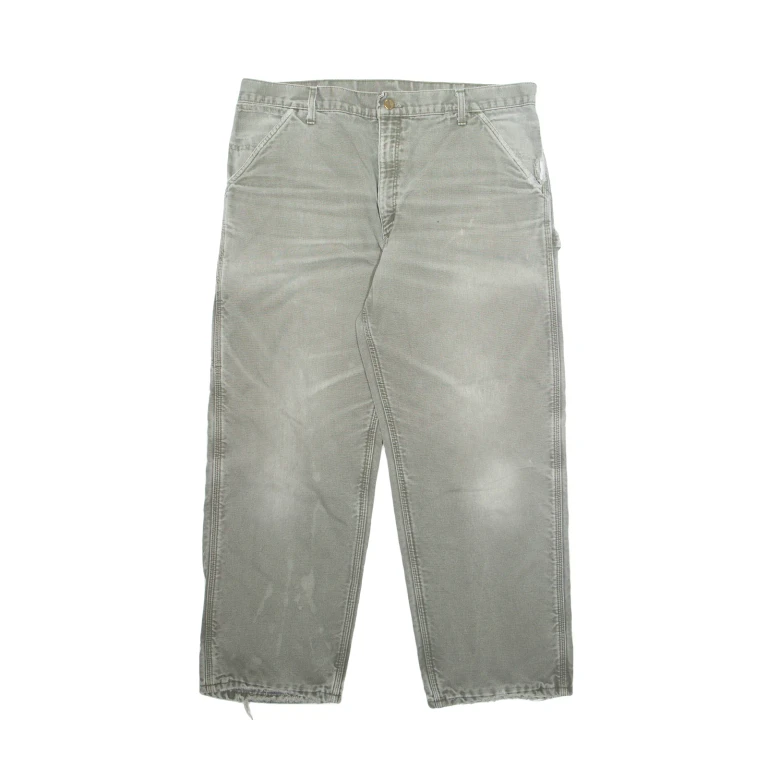CARHARTT Carpenter Cargo Mens Trousers Grey Regular Straight W38 L30